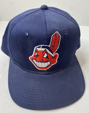 CLEVELAND INDIANS BASEBALL HAT, BLUE W/RED EMBROIDERY, GENUINE MERCHANDISE