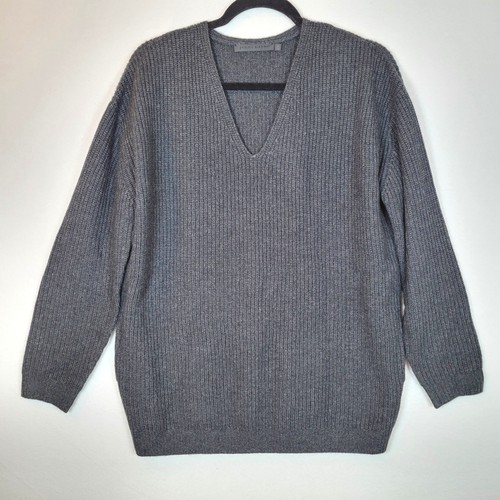Jenni Kayne Womens Wool Cashmere Knit Ribbed Oversized Sweater Top Size XS Gray