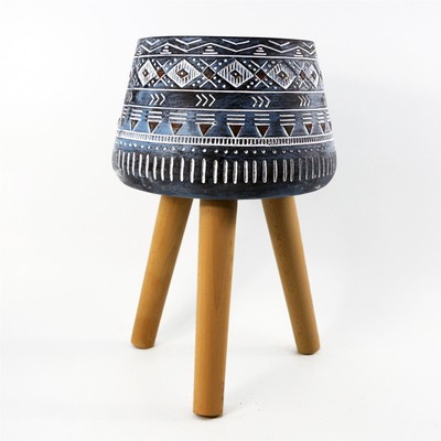 Große Pflanzkübel Pflanzkübel Aztekenblau Fiberglasverbund 44 cm x 26 cm