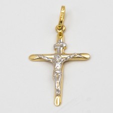 Ciondolo in oro giallo e bianco 18 kt "Croce con Cristo"18kt gold pendant E.381