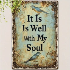 Vintage It Is Well With My Soul Sign Metal Plaque Inspirational Quote Wall Decor