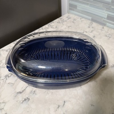 Whirlpool 3 Piece Blue Oval Microwave Steamer Cooker, Used