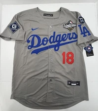 Yamamoto #18 Dodgers 2025 World Series Jersey Stitched Grey Away Jersey Patches