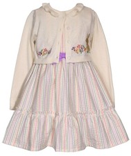 NEW Bonnie Jean Girls Size 6-9M "IVORY PASTEL BUNNY" Easter Dress Cardigan Set