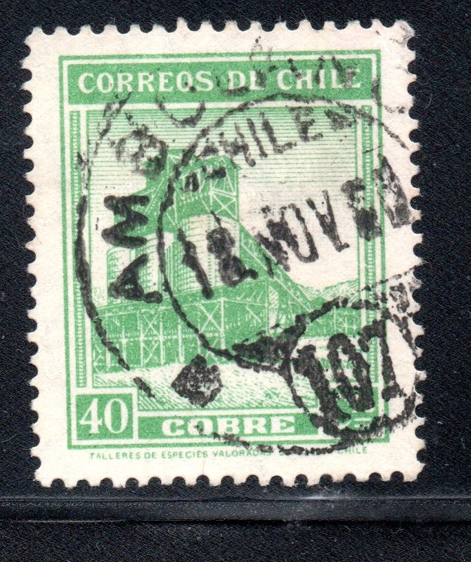 CHILE – 40c Stamp – Railway TPO Postmark No. 107 , Chillan a Concepcion   #FE12