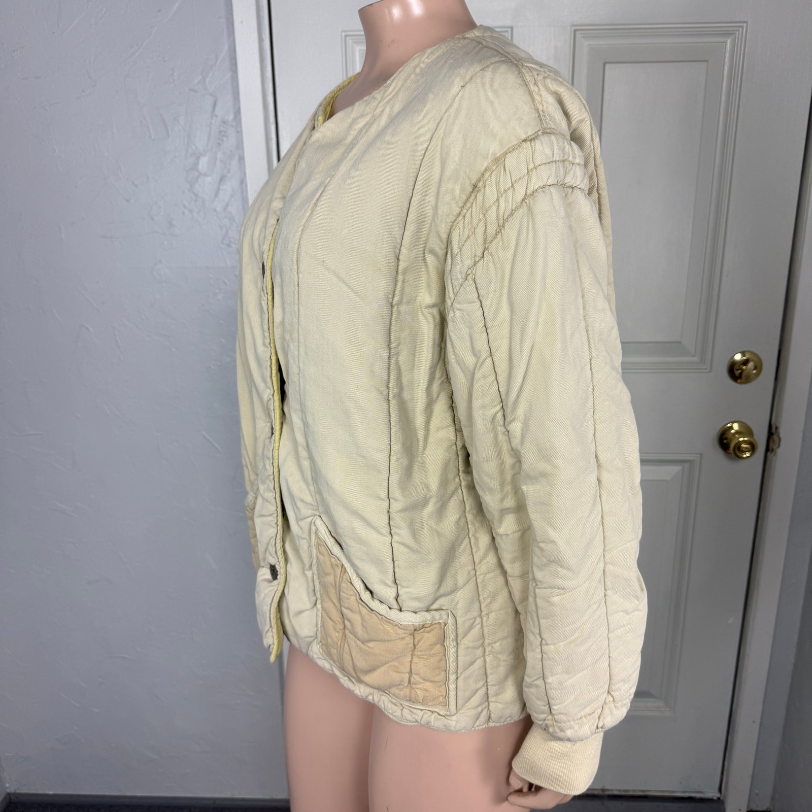 Vintage 40s 50s Quilted Liner Jacket Women's Cotton Button Cream HH7 image 5