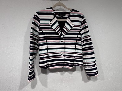 COOPER By Trelis Curate Jacket Womens Striped White Pink Cropped Collared 14