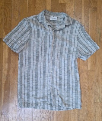 Larsson & Co Premium Men's Shirt Small Textured Stripe Weave White Relax Fit