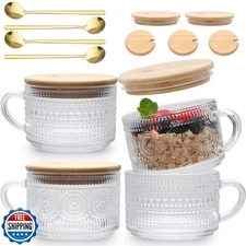 4pcs Overnight Oats Containers with Lids,Vintage Coffee Mugs gifts for women,