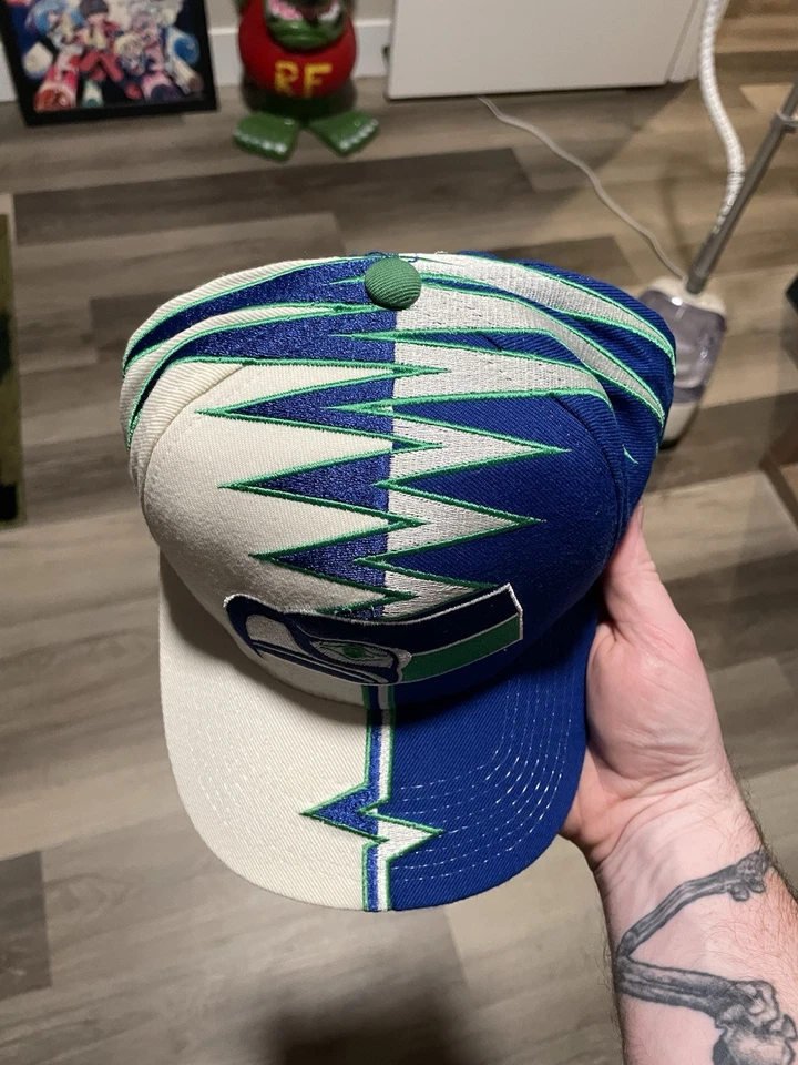 Seattle Seahawks Vintage Starter Hombre Shockwave Azul y Blanco Correa Sombrero Foto 2 de 4