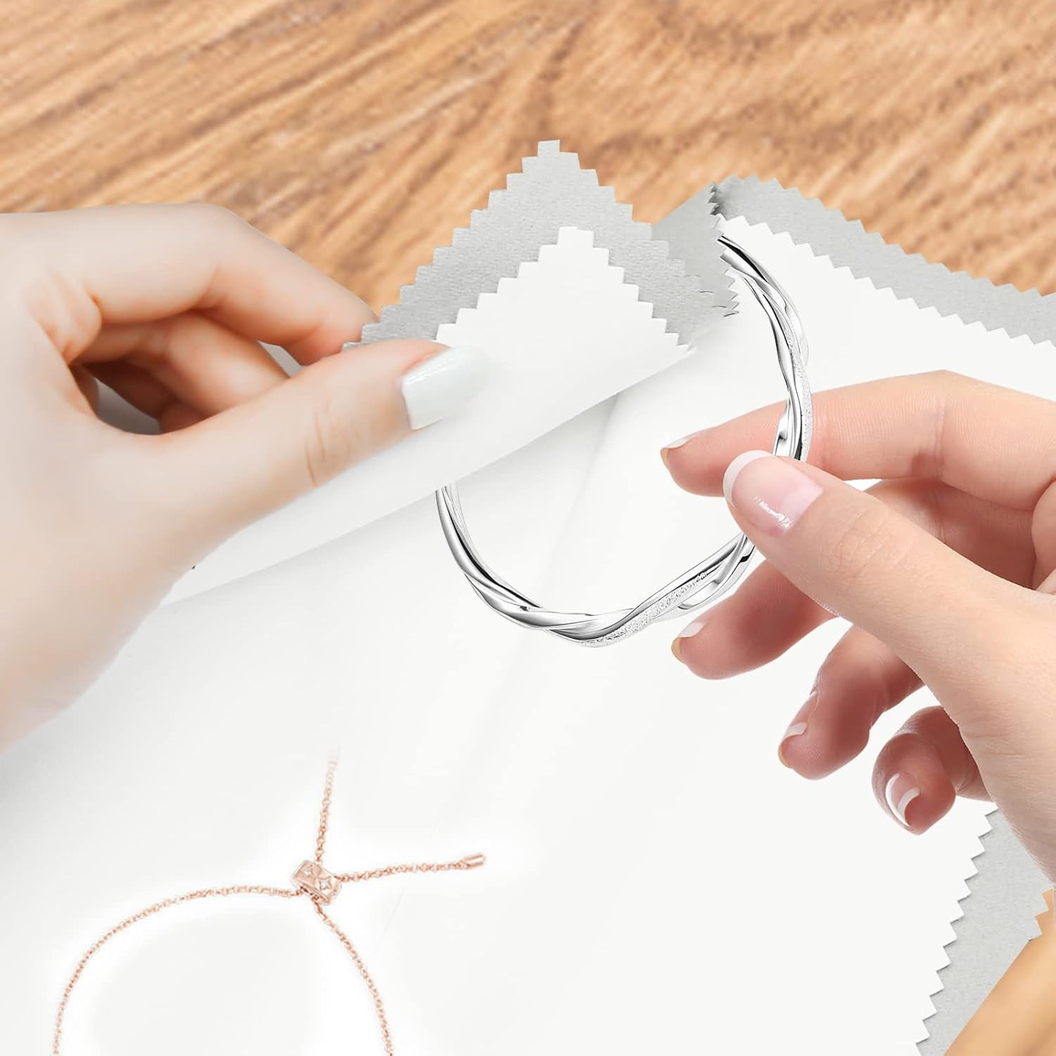 4Pcs Silver Polishing Cloths - Double-Sided Jewelry Cleaner for Sterling Silver,