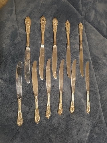 Wallace Rose Point Sterling Silver dinner Knife 9” Long Stainless Blade Set 11