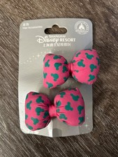 Disney Resort Shanghai Puffy Mini Hair Clips Hot Pink and Teal Mickey NEW