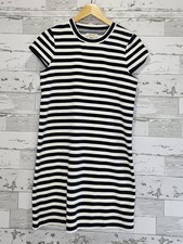 Madewell French Terry Striped Dress Small Blue White Nautical Velour