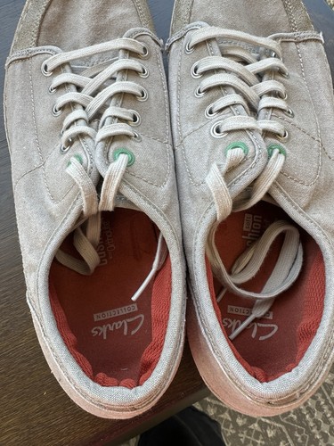 Scarpe sneakers Clarks Cushion Ortholite tela stringate uomo 12 sabbia kaki - Foto 8 di 12
