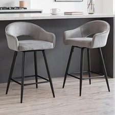 2X Swivel Bar Stools Velvet  Metal Legs Breakfast Stools Kitchen Padded Chairs