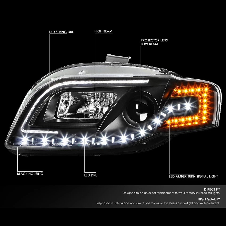 [LED DRL+SEÑAL ÁMBAR]PARA 06-08 AUDI A4/S4 B7 CARCASA NEGRO FARO PROYECTOR Foto 2 de 4