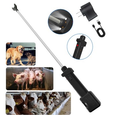 Waterproof Electric Cattle Prod Rechargeable Livestock Shock Stick w LED Lights