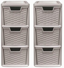 2 x Plastic Rattan Mushroom 3 Drawer Storage Tower Unit Office Tabletop Desktop
