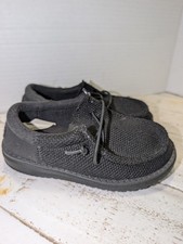 Hey Dude Wally Youth Funk Mono Black Loafer Fabric Lace-Up US 9C EU 27