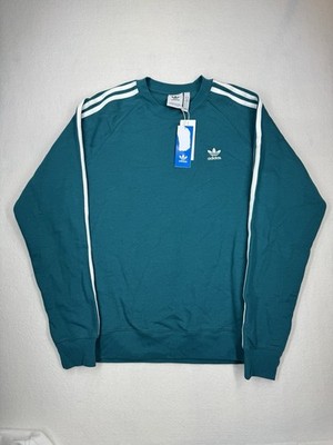 adidas Men's Adicolor 3 Stripe Crewneck Sweatshirt Legacy Teal Medium NWT