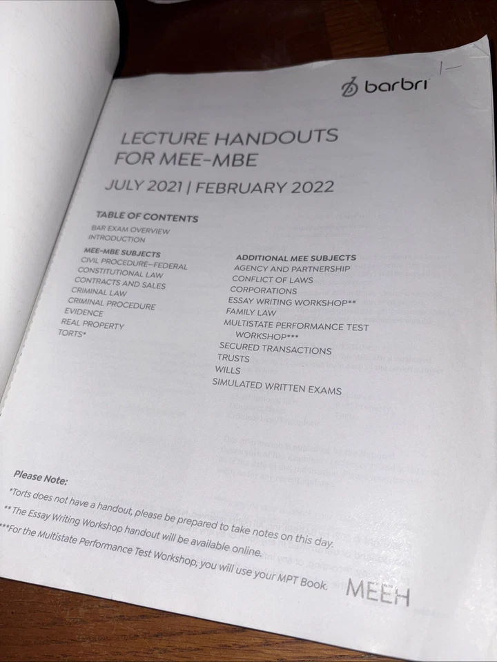 Barbri Lecture Handouts for MEE-MBE MEEH July 2021 February 2022 - Image 2 of 4