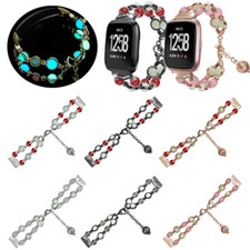 For Fitbit Versa1 2 3/Sense Bling Glitter Band Elastic Luminous Pearl Bead Strap
