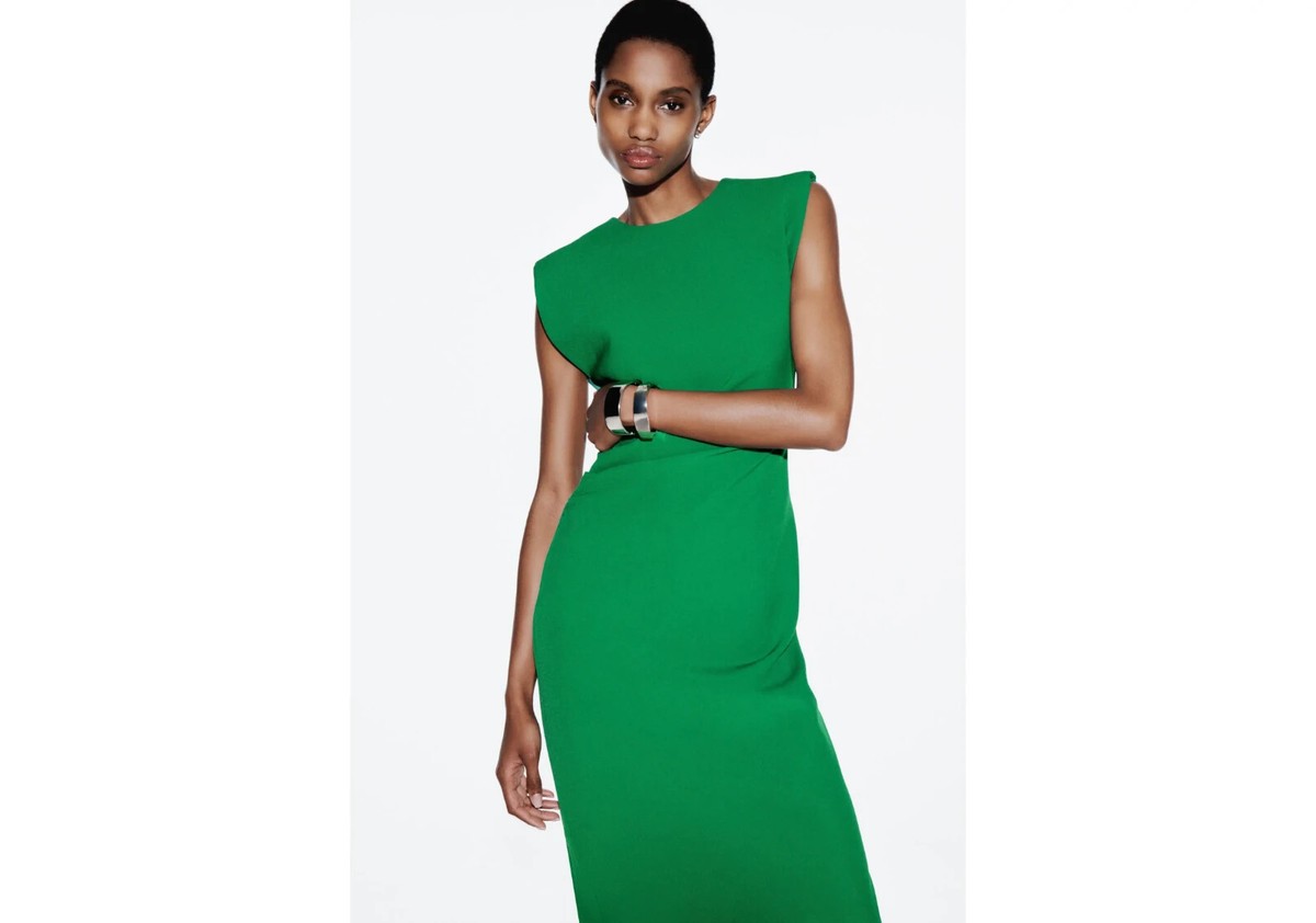 Zara Taille Ajustée Robe Vert Crayon Moulant L Large 12 40