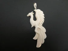 Phoenix Bird Sterling Silver 925 Carved Bubalus Bubalis Bone Pendant Necklace