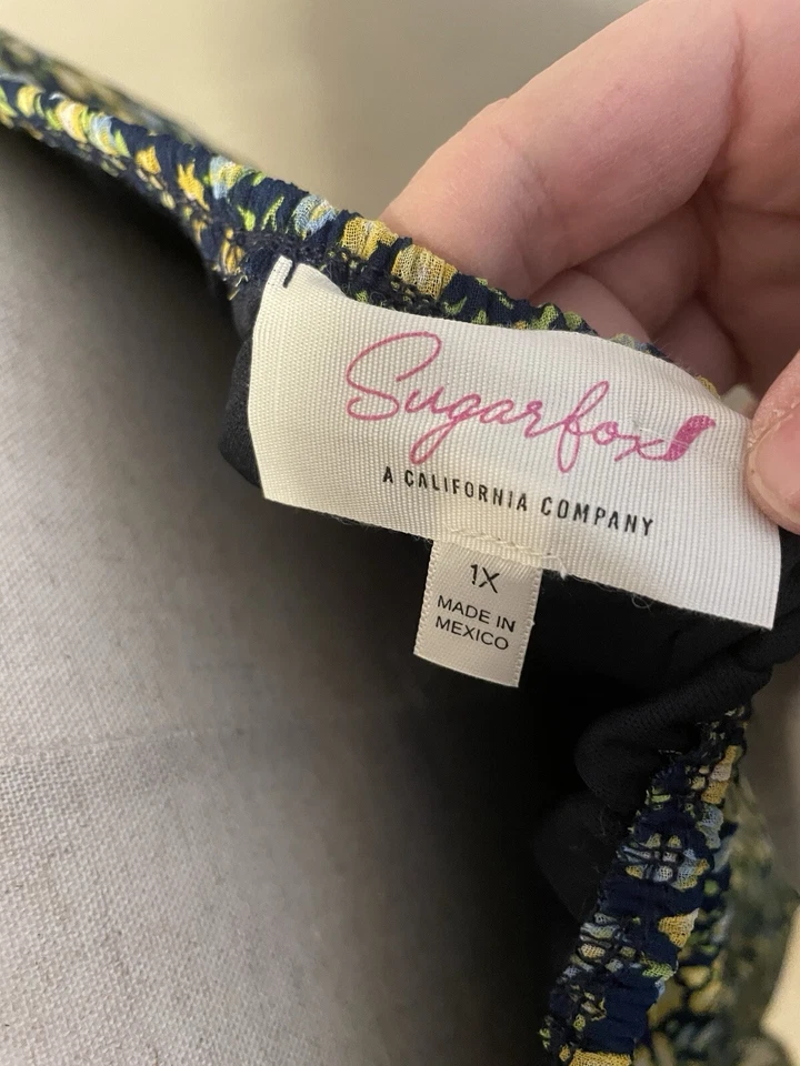 Vestido floral Sugarfox feminino transparente babydoll manga 1/4 Y2K plus size 1X - Imagem 3 de 4