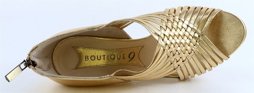 $130 BOUTIQUE 9 JILES Gold Metallic Leather Designer Strappy Open Toe Pumps 8.5 - Picture 3 of 4