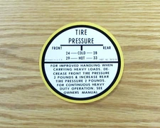 1955 1956 1957 CHEVY TIRE PRESSURE INFLATION GLOVE BOX DOOR DECAL ** USA MADE **