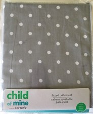 Carter's Child of Mine Fitted Crib Sheet gray white polka dots new 11391