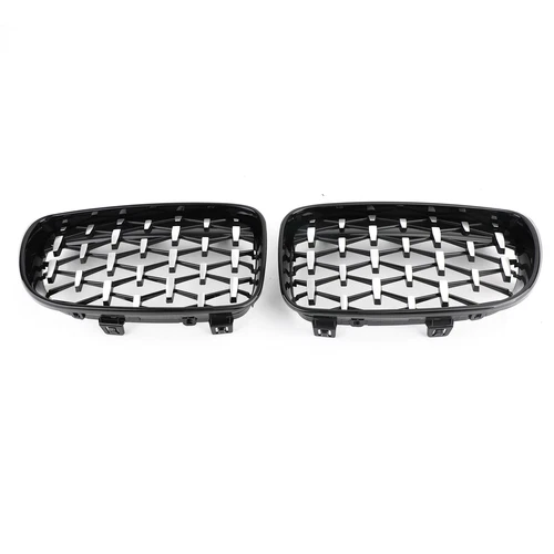 For BMW E81 E82 E87 E88 ABS 2Pcs Chrome+Black Diamond Style Front Bumper Grille - Picture 7 of 18