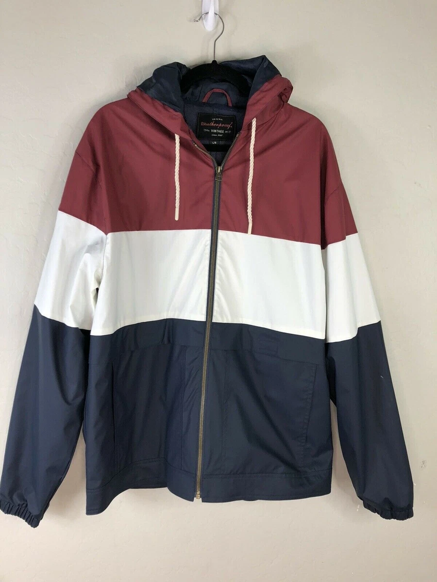 Red white and blue rain best sale jacket