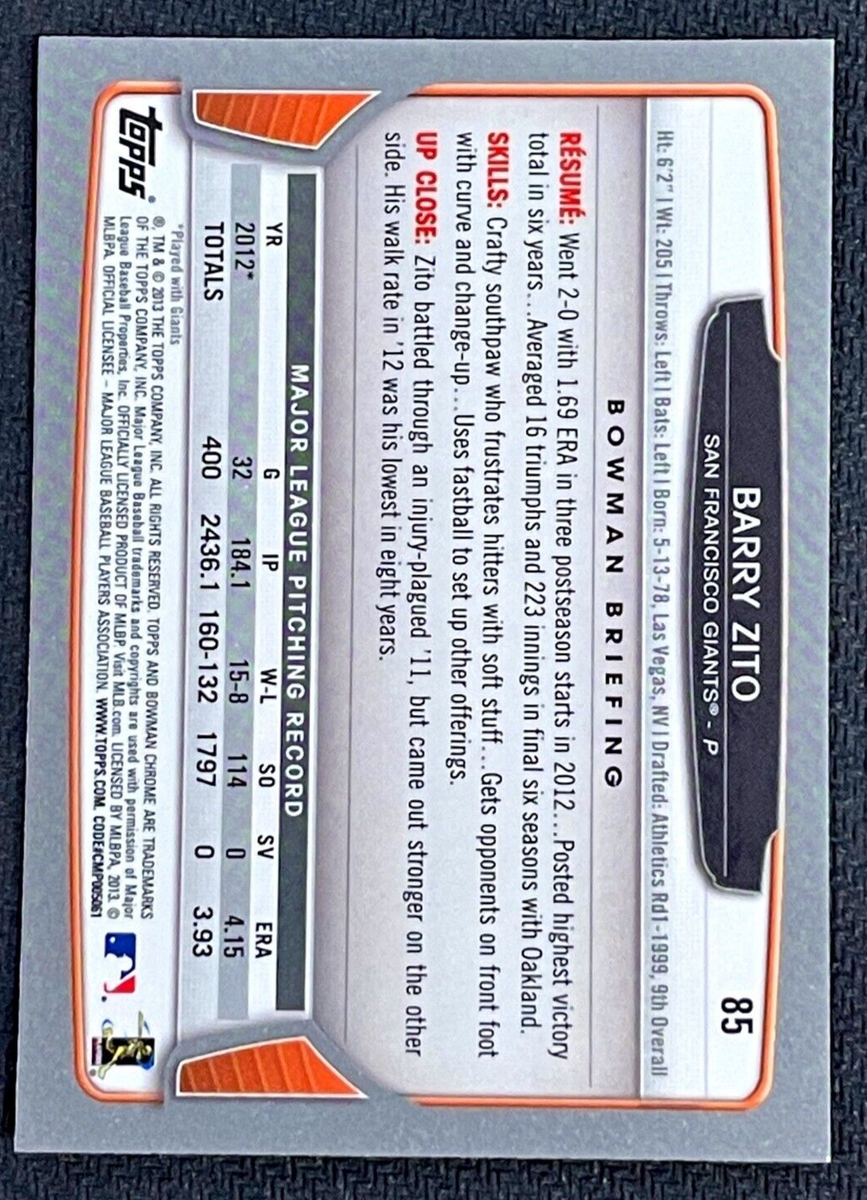 2013 Bowman Chrome Baseball Barry Zito San Francisco Giants #85 | eBay