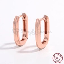 Womens 18ct Gold Plated Solid 925 Sterling Silver Rectangle Huggie Hoop Earrings
