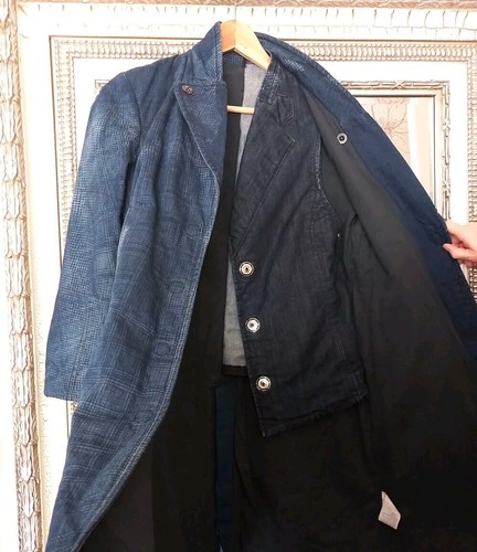 Vtg LE JEAN DE MARITHE FRANCOIS GIRBAUD Ladies Blue Denim Faded Look Y2K Coat S - 第 14/23 張圖片