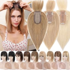 US Clip In Real Remy Human Hair Topper Hairpiece Toupee With Bangs For Loss Hair