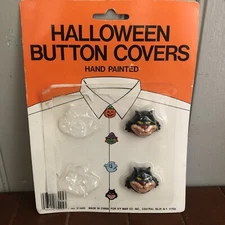 VTG Rare Halloween Button Covers 2 Black Cats With Fangs