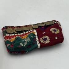 Antique Needle Point Embroidered Brass Coin Purse Bag Colorful Boho Chic Style