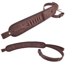 Canvas Rifle Sling with Leather Shell Holder Strap for .308 .44 .22 12GA .30/30