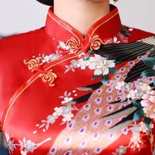 Chinesisch Traditionell Cheongsam Fleck Kleid Mid-Sleeve Qipao Ball Lang