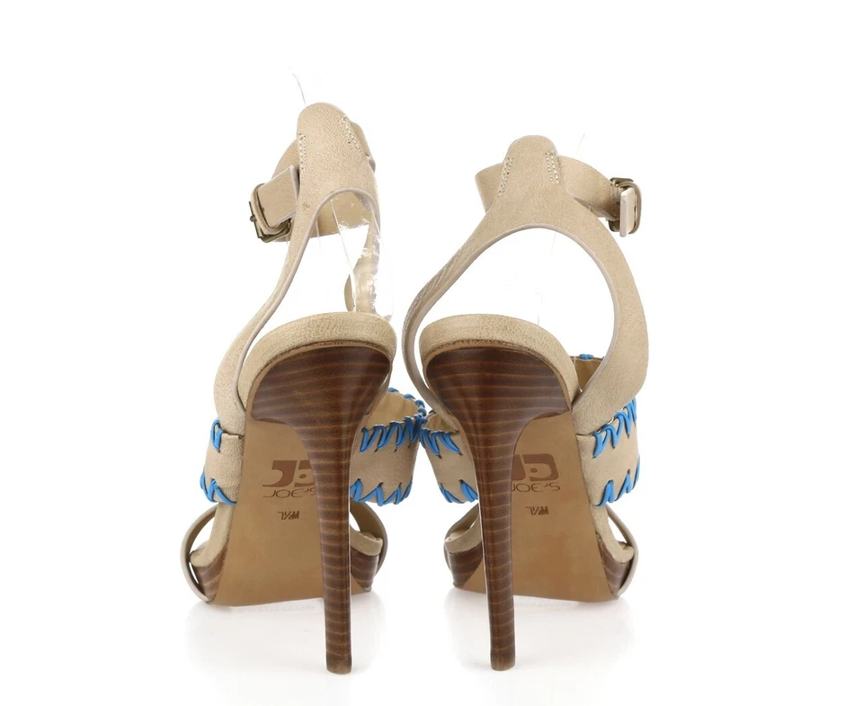Womens JOES Sand Beige Leather Blue Ankle Strap Slim Heels Sandals Size 7.5 - Image 4 of 4