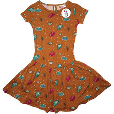 Dot Smile Girls Sz 5 6 Brown Squash Flapper Dress Gourd Pumpkin Short Sleeve NWT