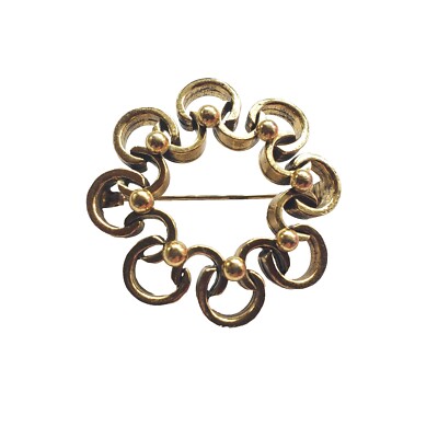 Zentall Wreath CircleBrooch Gold Tone Modernist Signed VTG