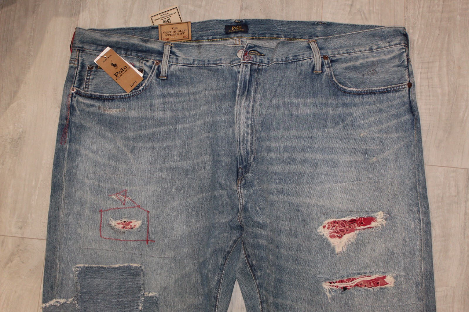 Polo Ralph Lauren Varick Slim Straight Patchwork Bandana Distressed