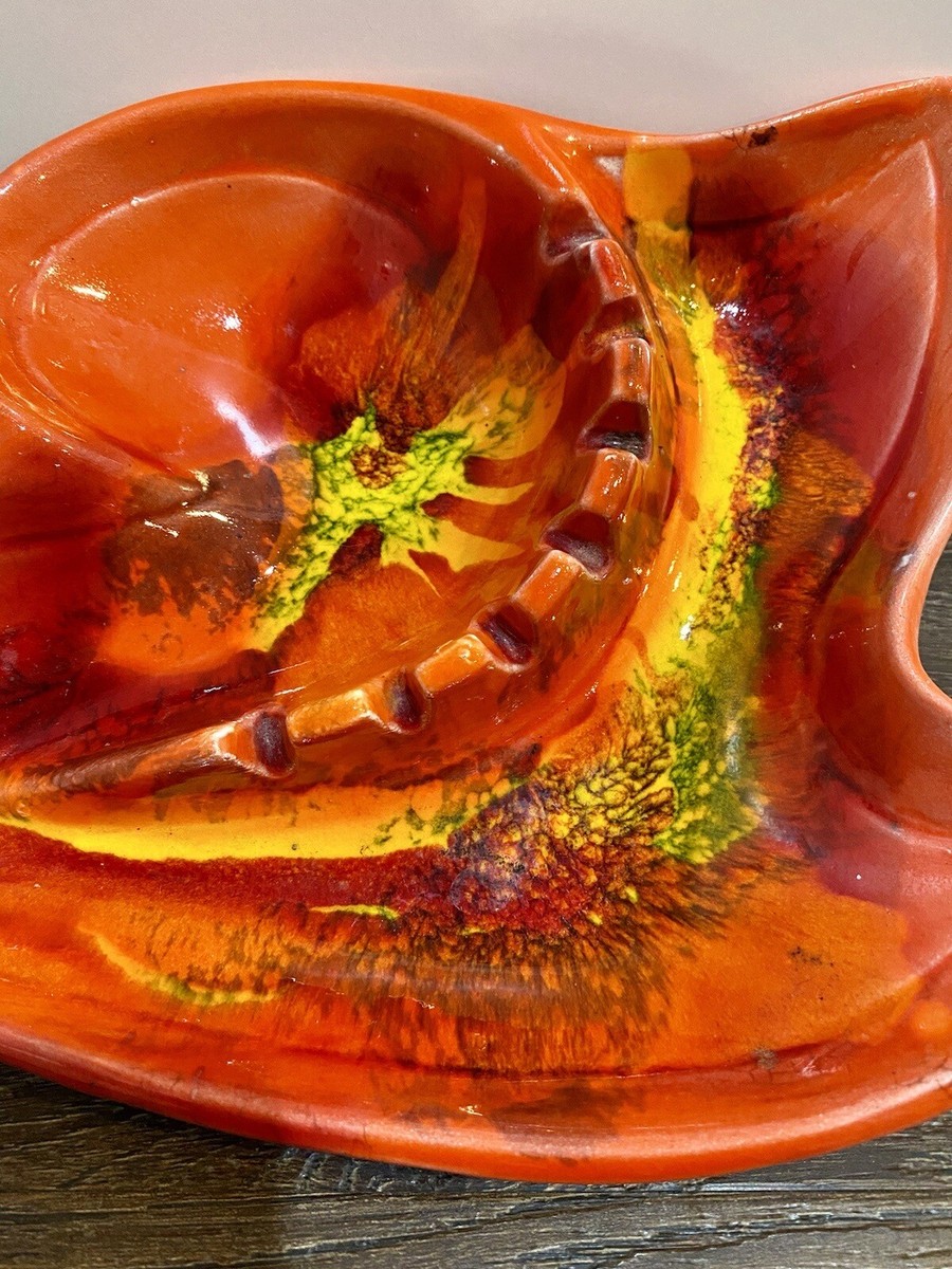 Vintage ashtray　瑪瑙 Vintage Amber Glass Murano Ashtray Mandruzzato Design Colorful