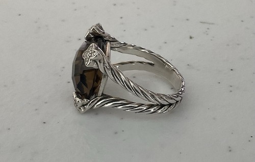 DAVID YURMAN STERLING SILVER/SMOKY TOPAZ/DIAMONDS ON POINT RING! 6.25 - Picture 5 of 13
