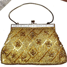 VNTG 60's GOLD BEADED PURSE EVENING BAG HONG KONG NEVER USED